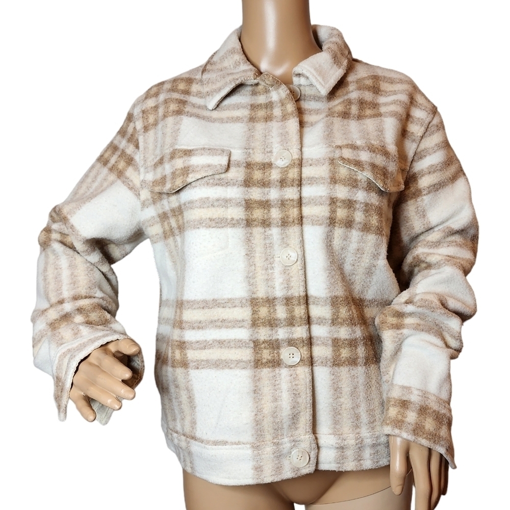 Joie beige plaid faux wool jacket shacket. Women's size medium.